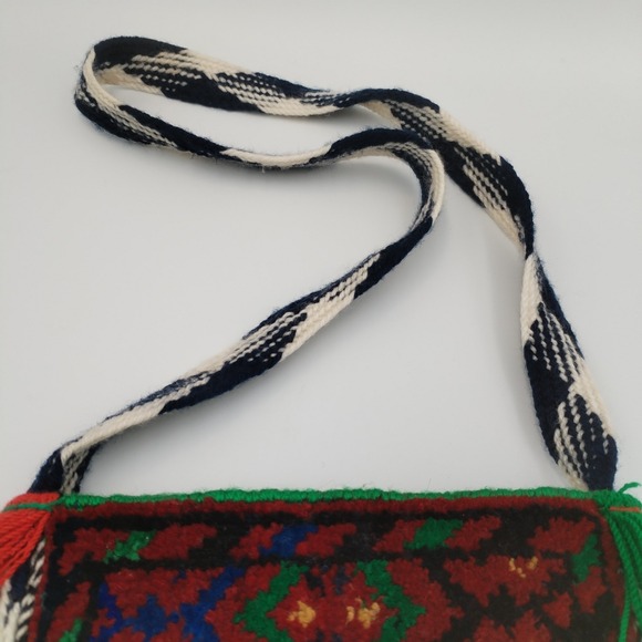 Vtg Tribal Carpet Rug Crossbody Bag Handmade Purse Tassels Hippy Ethnic Andean - Picture 6 of 12
